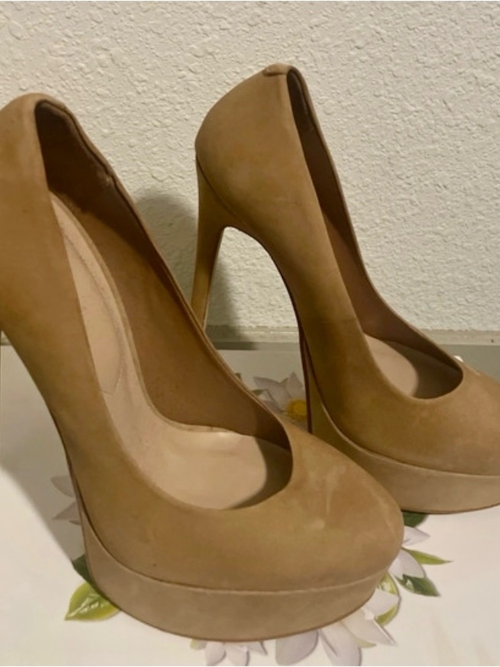 Women's Taupe Platform Stiletto Pumps
